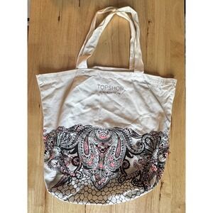 Vintage Kate Moss Topshop Nordstrom‎ Canvas Tote Bag Ivory Cream Pink Paisley